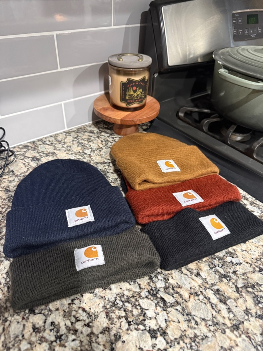 Carhartt Rib Knit Beanie Set in Navy, Olive, Mustard, Rust, Black